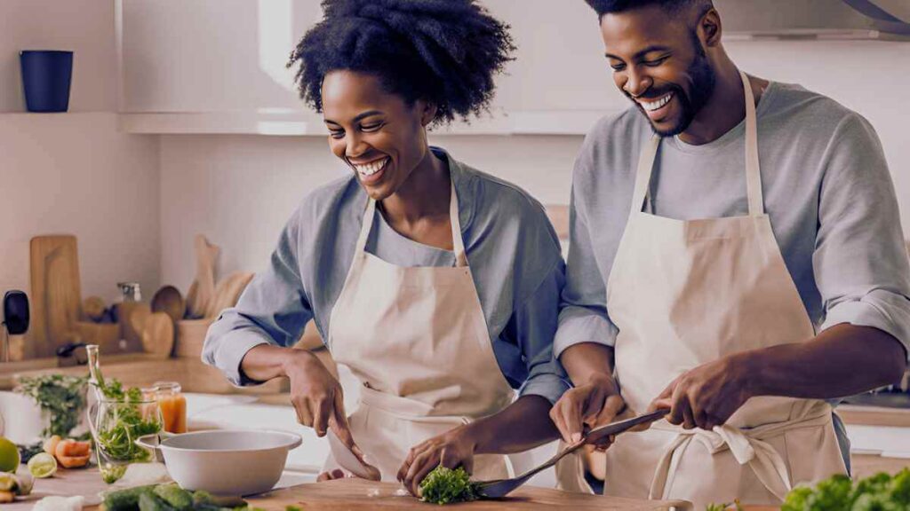 image of a couple enjoying a fun cooking session.